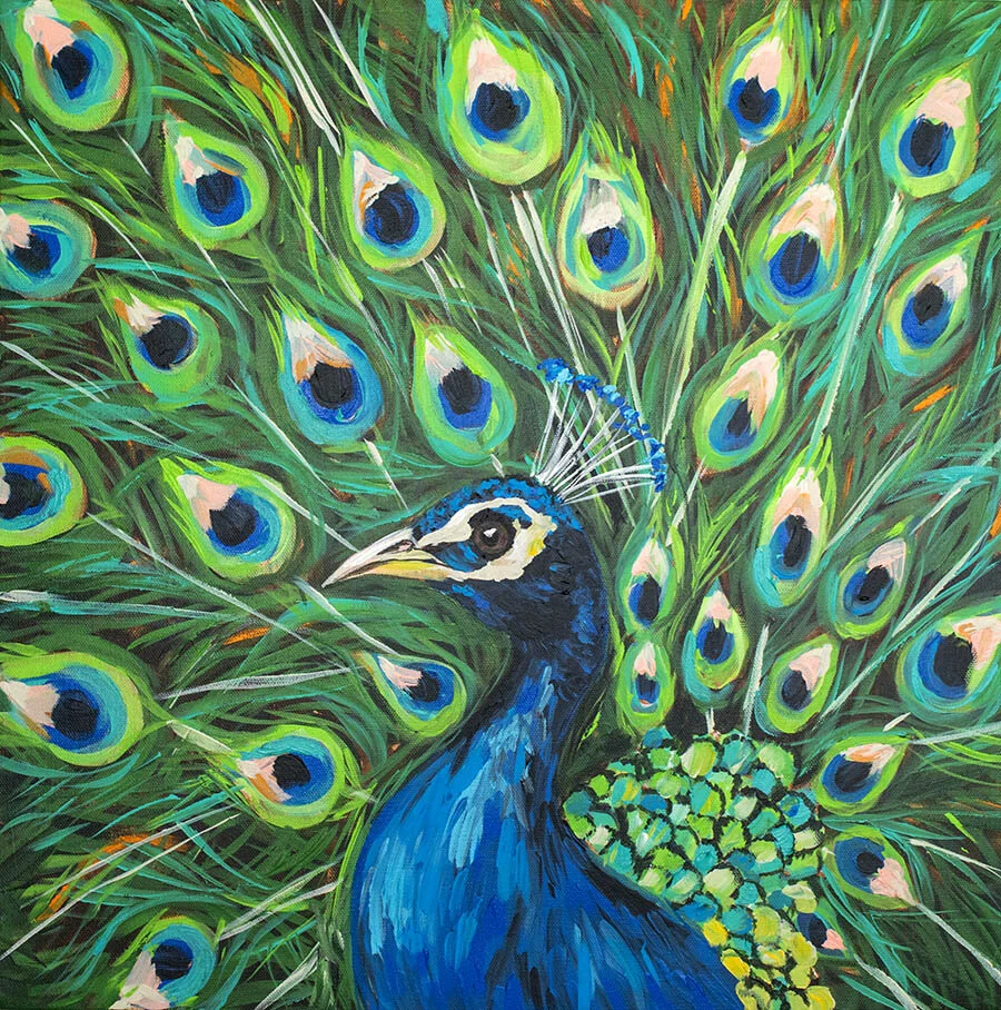 Peacock Swagger Original Painting in Acrylic on Canvas — Elizabeth